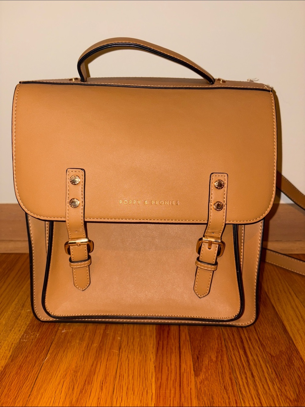 Poppy & Peonies Camel Crossbody Satchel “The Wanderer”